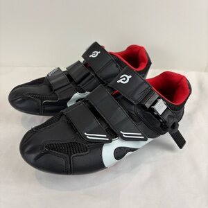 Peloton Cycling Shoes Women's US 6/EU 37 Red Black Hook Loops Clips Spin Bike
